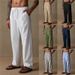 Men's Clothing Men's Linen Drawstring Solid Color Breathable Outdoor Loose Casual Straight Trousers_viptrois.com