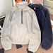 Men's Half-Zip Turtleneck Sweatshirt – Cleanfit Heavyweight Pullover With Hood (Greyish/Navy Blue, M-2XL)_viptrois.com