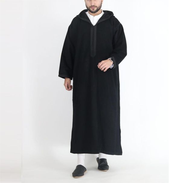 Men's Clothing Arabic Style Long Men's Hooded Shirt Muslim Robe_viptrois.com