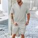 Men's Clothing Men's Clothing Men's Summer Waffle Stand Collar Zipper Solid Color Short Sleeved Shorts Men's Outdoor Leisure Suit_viptrois.com
