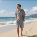 Men's Clothing Summer Linen Solid Color Lapel Button Casual Breathable Short Sleeved Shirt Beach Suit_viptrois.com