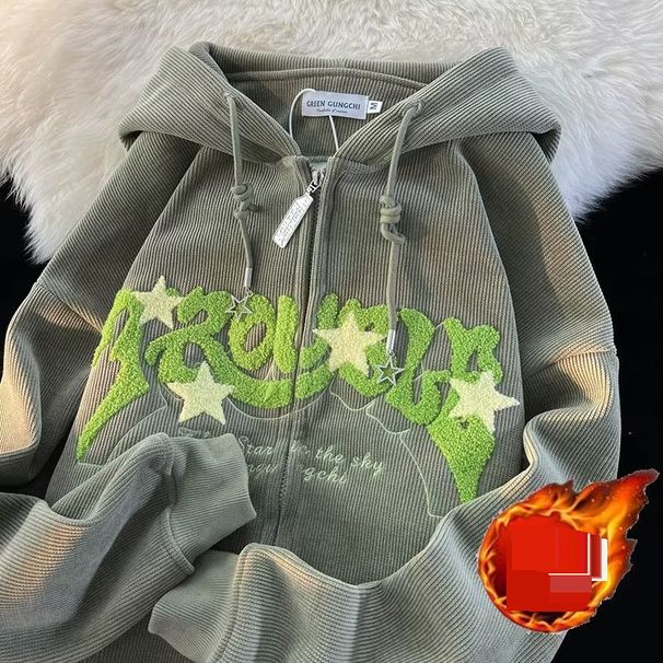 2025 Spring And Autumn New Hong Kong Style Corduroy Sweater Casual Versatile Jacket Men's Hooded Loose Cardigan Jacket_viptrois.com
