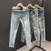 Men's Clothing Summer Heavy Wash Retro Distressed Ripped Jeans Men's Trendy Brand Handsome Scraped Slim Fit Skinny Nine Point Pants_viptrois.com