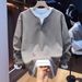 Men's Casual Long Sleeve Pullover Hoodie - Fashionable Two-Tone Layered T-Shirt Design, Slim Fit, Versatile For Everyday Wear (Black, Red, Khaki)_viptrois.com