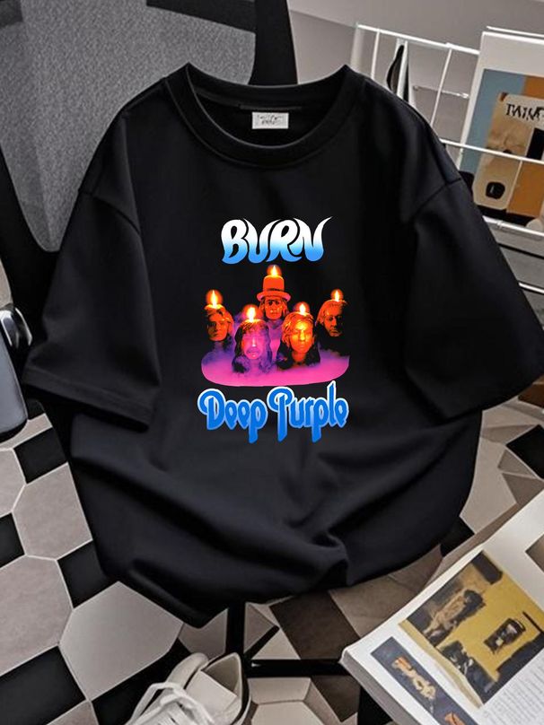 Burn Deep Purple Album T Shirt Size S To 5XL Black Casual Stretched Summer Comfortable Breathable Slightly Top For Everyday Wear Versatile Stylish_viptrois.com