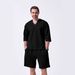 Men's Clothing Summer New Style Sweetheart Collar Casual Loose Short Sleeved Jacquard Outdoor Top Shorts Men's Suit_viptrois.com