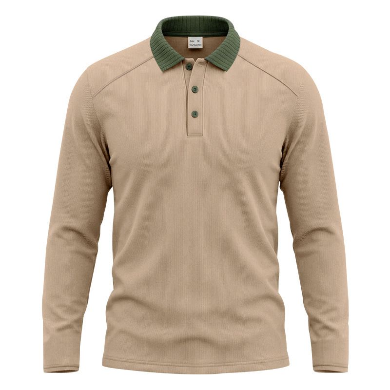 Classic Men's Long Sleeve Polo Shirt With Contrast Collar, Breathable & Wrinkle-Resistant For Business Casual & Everyday Wear_viptrois.com