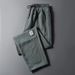 Men's Clothing Pants Men's Summer Thin Loose Straight Casual Sports Sweatpants Elastic Korean Fashion Nine Point Linen Pants_viptrois.com