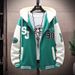 Youth Baseball Jacket – Unisex Zip-Up Hooded Windbreaker With Color Blocking (Black/Green, M-3XL)_viptrois.com