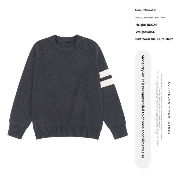 Pulse Pulse Yizhi "Silent Shadow" Crew Neck Raglan Sleeve Sweater Men Autumn Winter 2025 New Pullover Striped Color Block Top Trendy_viptrois.com