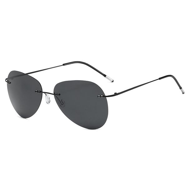 Memory Titanium Alloy Ultra-light Frameless Sunglasses Men's Driving Toad Glasses Polarized Light Discoloration Pilot Live Broadcast Glasses_viptrois.com