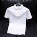 Men's Clothing New Men's Short Sleeved Polo Shirt Casual Half Sleeved Slim Fit Business Lapel Simple Solid Color Tops_viptrois.com