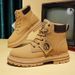 Men's Extra Wide Size 46-48 Work Boots - Vintage British Style High Top Leather Ankle Boots With Waterproof PU Upper & Rubber Sole_viptrois.com