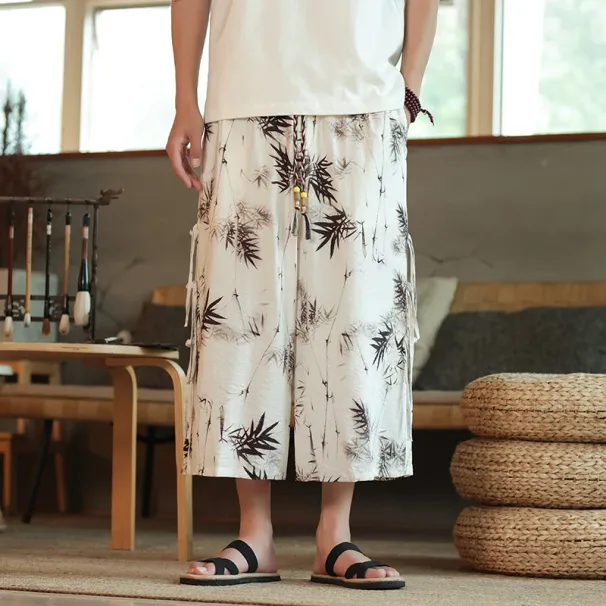 Pantalones Informales Con Estampado De Hojas De Bambú Para Hombre, Pantalón Holgado De Pierna Ancha, Estilo Chino, Tendencia De Moda, 2024_viptrois.com