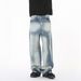 Men's Clothing Niche High Street Vibe Heavy Ink Splashing White Personality Raw Edge Distressed Jeans_viptrois.com