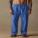 Men's Clothing Men's Cotton And Linen Solid Color Drawstring Patch Pocket Loose Casual Breathable Straight Trousers_viptrois.com