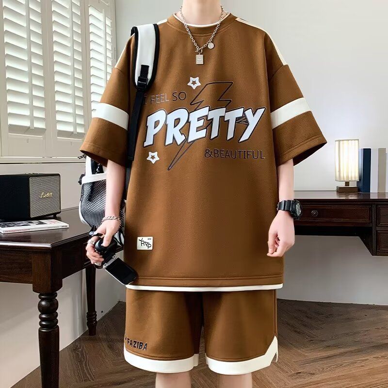 Casual Sports Men's Plus Size Summer Short Sleeve T-Shirt Shorts Cool Stylish Outfit Complete Set_viptrois.com