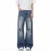 Men's American Retro Ripped Jeans Loose Straight Wide Leg High Street Fashion Summer_viptrois.com
