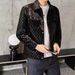 Men's Clothing Autumn And Winter Full Print B Letter Lapel Pu Short Jacket Leather Jacket Men's Coat_viptrois.com