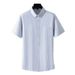 Men's Clothing Plus Size Summer Short Sleeved Shirt Fat Guy Loose Casual Oxford Cotton Striped Pointed Collar Shirt_viptrois.com