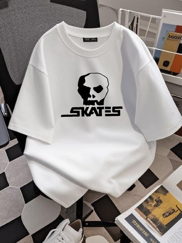 SKATES Skull Retro Skateboarding Skate Skater Skateboard T Shirt Design Top For Everyday Wear Comfortable Homme Fashion Casual Breathable_viptrois.com