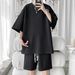Heavy Waffle Five Point T Shirt Suit Men's Ho Summer Leisure Loose Fashion Five Point Pants Sports Suit_viptrois.com