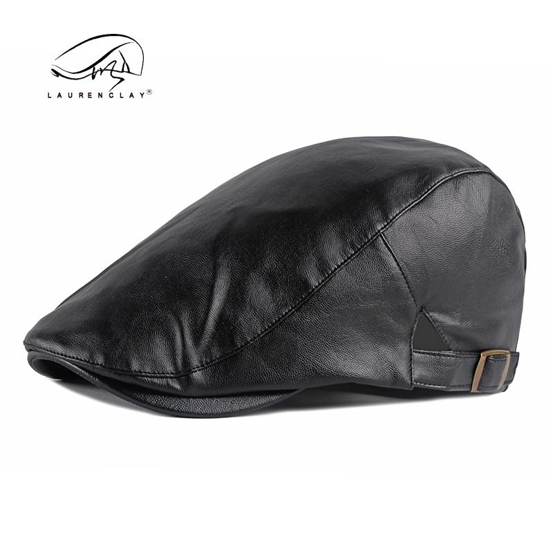 PU Korean Style Beret Men's Forward Cap British Women's Spring Autumn Winter Duckbill Leather Hat Trendy_viptrois.com