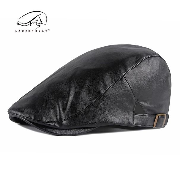 PU Korean Style Beret Men's Forward Cap British Women's Spring Autumn Winter Duckbill Leather Hat Trendy_viptrois.com