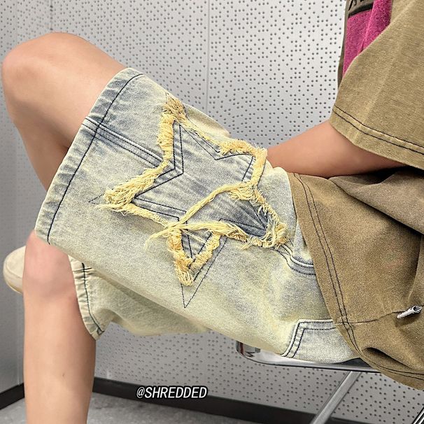 Men's Clothing Washed Distressed Denim Shorts Loose Large Size High Street Pants Trendy Shorts_viptrois.com
