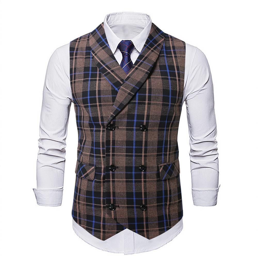 Retro Double-Breasted Print Waistcoat For Men Checkered Vest For Casual & Business Wear_viptrois.com