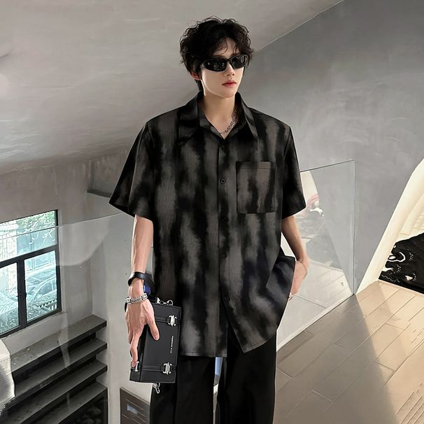 Camisa De Manga Corta Para Hombre, Holgada, Informal, Con Estampado Tie-dye, Tipo Cárdigan Con Solapa, Adecuada Para Actividades Al Aire Libre._viptrois.com
