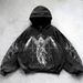 "Anime Streetwear Hoodie – Unisex Graphic Print Pullover With Oversized Fit (7 Sizes, Distressed Black)"_viptrois.com