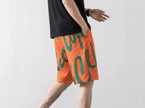 Men's Casual High Street Fashion Printed Shorts Summer Thin Style Trendy American Graffiti Loose Straight Leg Five-Pocket Beach Shorts_viptrois.com