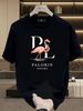 Men's 100% Cotton PL Flamingo Print Tee, PALORIN HAVANA Light Luxury Casual Round Neck Caribbean Vintage Short Sleeve T-shirt_viptrois.com