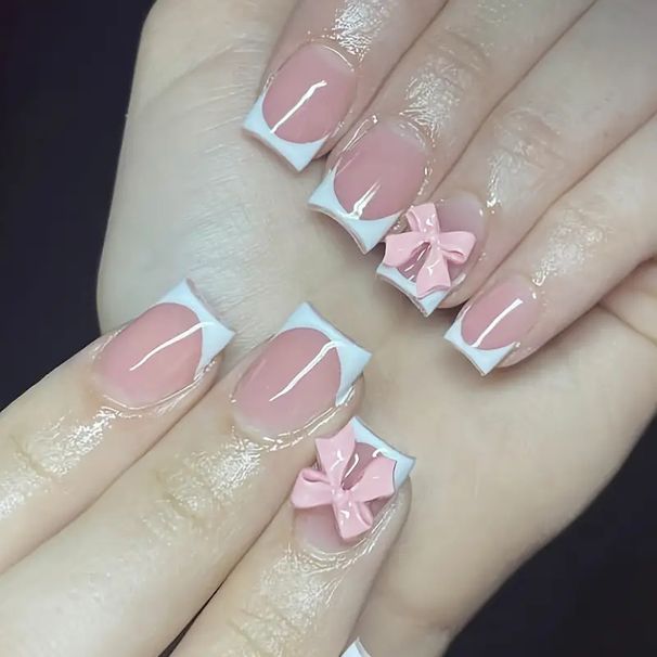 European And American Sweet And Cool Wearable Nails Bow Nail Art Ballet Type Short False Nails Finished Product_viptrois.com