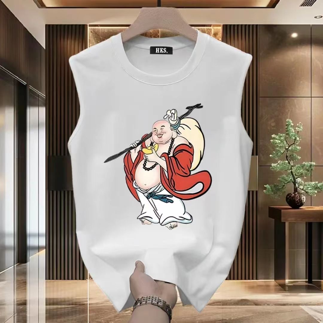 2024 New Cotton American Sports Vest, Summer Fitness Loose Sleeveless Basketball Tide T-shirt_viptrois.com