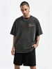 230g Washed Men T-Shirt Red Cherry Cherry Love Cursive Letter Print Short Sleeve Crew Neck Casual Streetwear Top_viptrois.com