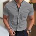Men's Stand Up Collar Short Sleeved Shirt Summer Stretch Color Block Wrinkle Free Business Casual Slim Fit_viptrois.com