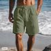 Men's Cotton Linen Shorts Drawstring Elastic Waist Straight Leg Solid Color Breathable Daily Beach Casual Five Point Shorts_viptrois.com