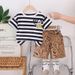 Male Baby 2025 New Cute Casual Thin Summer Infant And Child Striped Round Neck Short Sleeve Set_viptrois.com
