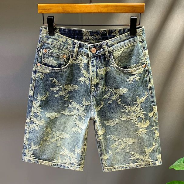 Men's Clothing Summer New High Street Fashion Brand Colorful Jacquard Shorts Men's Denim Shorts Loose Straight Pants Men_viptrois.com