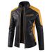 Men's Clothing Men's Faux Leather Jacket With Fleece Lining, Retro Biker PU Coat For Winter, Slim Fit Stand Collar Zipper Jacket (Yellow, Red, Brown)_viptrois.com
