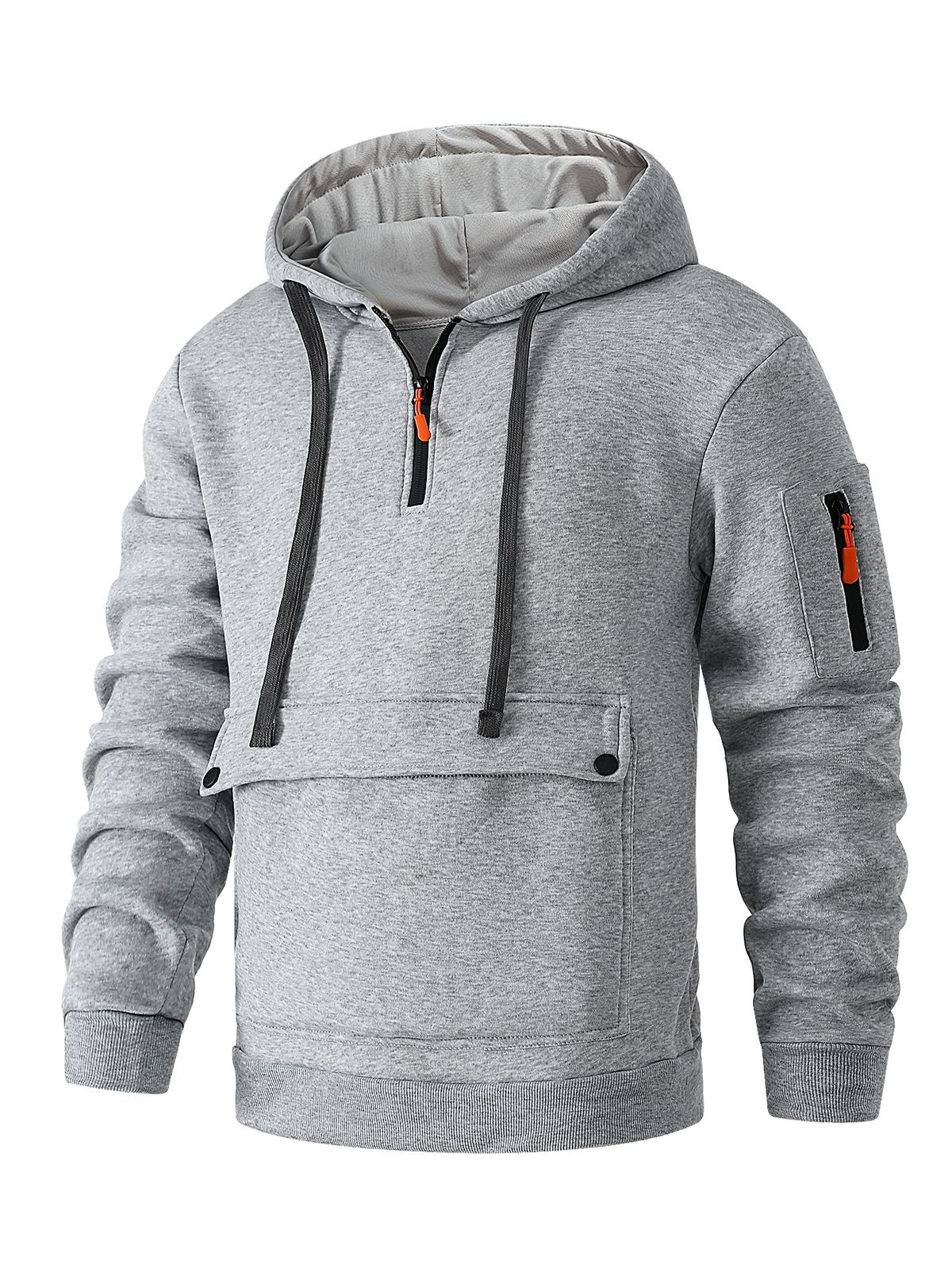 Autumn And Winter Men's Sweatshirt Pocket Design Casual Hooded Arm Zipper Pullover Sweatshirt_viptrois.com