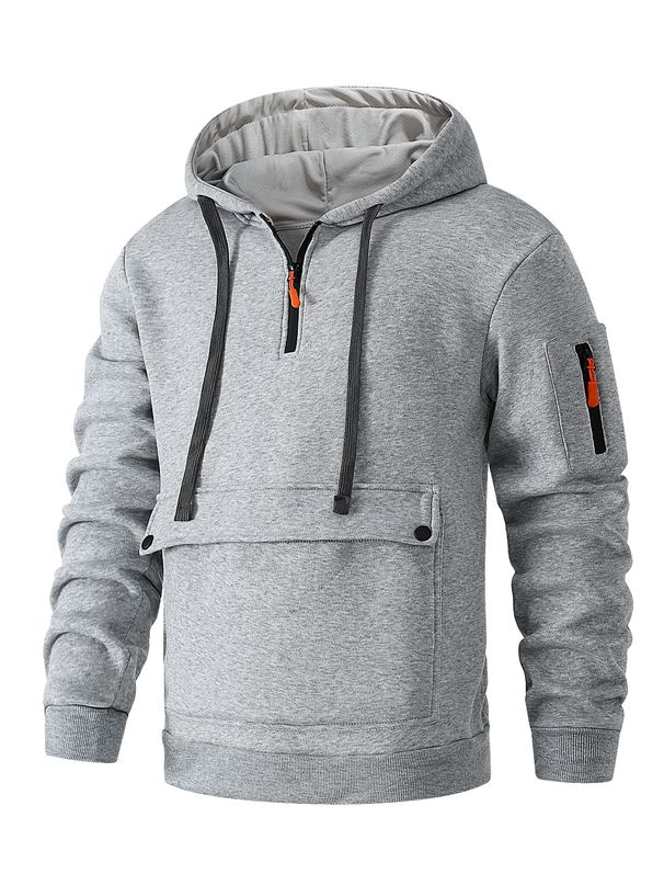 Autumn And Winter Men's Sweatshirt Pocket Design Casual Hooded Arm Zipper Pullover Sweatshirt_viptrois.com