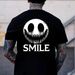 Camiseta Edición Limitada Halloween Con Cara Sonriente Oscura SMILE, Impresión Letras Grandes, Ropa De Pareja, Camiseta_viptrois.com