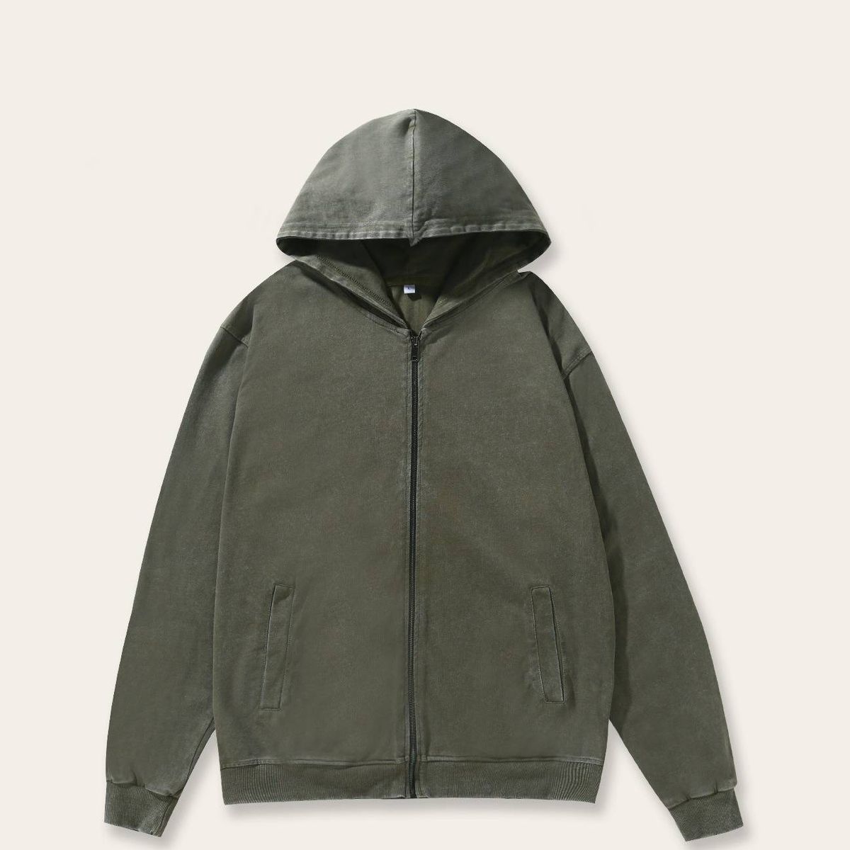 Vintage Washed Zip-Up Hoodie – Heavyweight Cotton Distressed Pullover For Men, Retro Streetwear (L-XXXXL, Black/Grey/Army Green)_viptrois.com