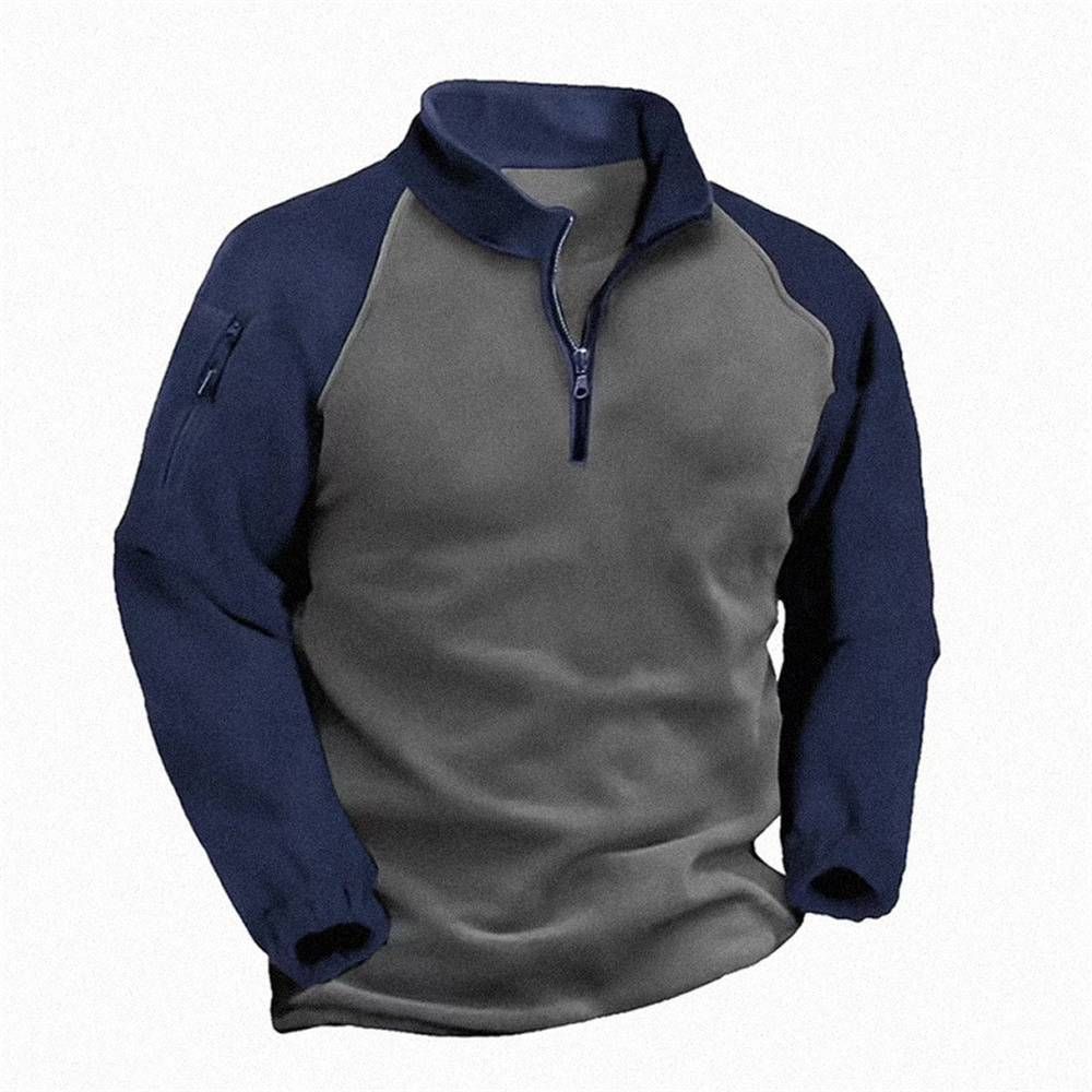 2025 High Quality Fashion Sport Outerwear Men's Stand Collar Half Zipper Splicing Long Sleeve Casual Loose Fleece Sweatshirts_viptrois.com