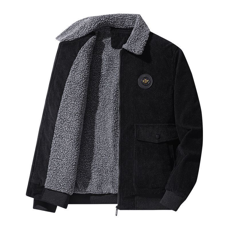 Men's Loose, Fleece And Thickened Casual Lapel Corduroy And Lambskin Jacket For Autumn And Winter_viptrois.com