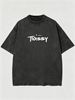 Summer New Washed Short-sleeved T-shirt, Men's Brushstroke Letter Creative Printing Half-sleeved Youth Trend Versatile Casual Loose Base Tee_viptrois.com
