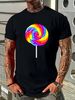 Lollipop Costume Halloween Rainbow Sucker Candy Birthday T-Shirt Top For Everyday Wear Unisex Slightly Soft Stretched Fashion Women Top Graphic Tees Graphic Breathable Casual Comfortable Women Print Round Neck Short Sleeve Stylish Versatile_viptrois.com